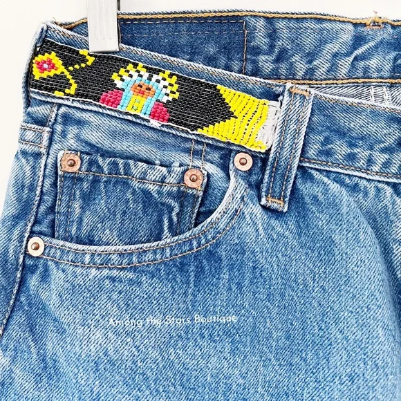 Exceptionally Rare 90s Vintage Upcycled Beaded Jeans ASO Rachel Green in Friends - Picture 7 of 15